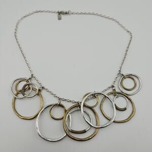 J. Jill Two Tone Circle Pendant Dangle Necklace Silver Gold Boho Artsy Statement